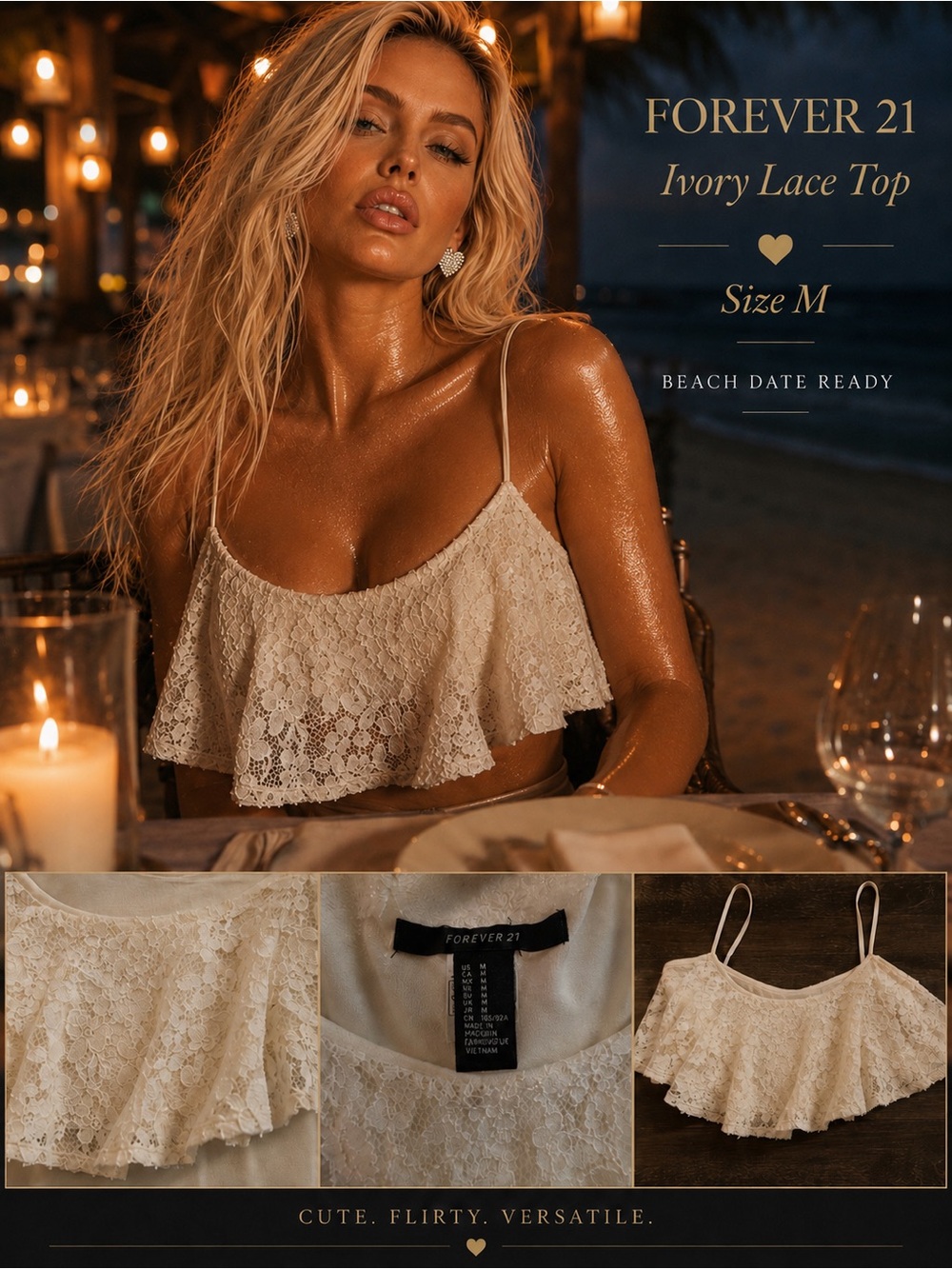 Forever 21 Ivory Lace Ruffle Cami